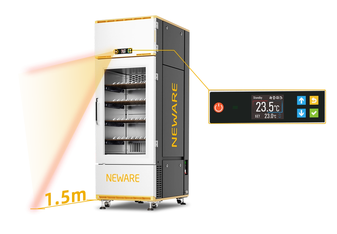 NEWARE-WIHW-200-160CH-B-Battery Tester features a touch LCD screen design and wake-up capability through infrared human body sensing